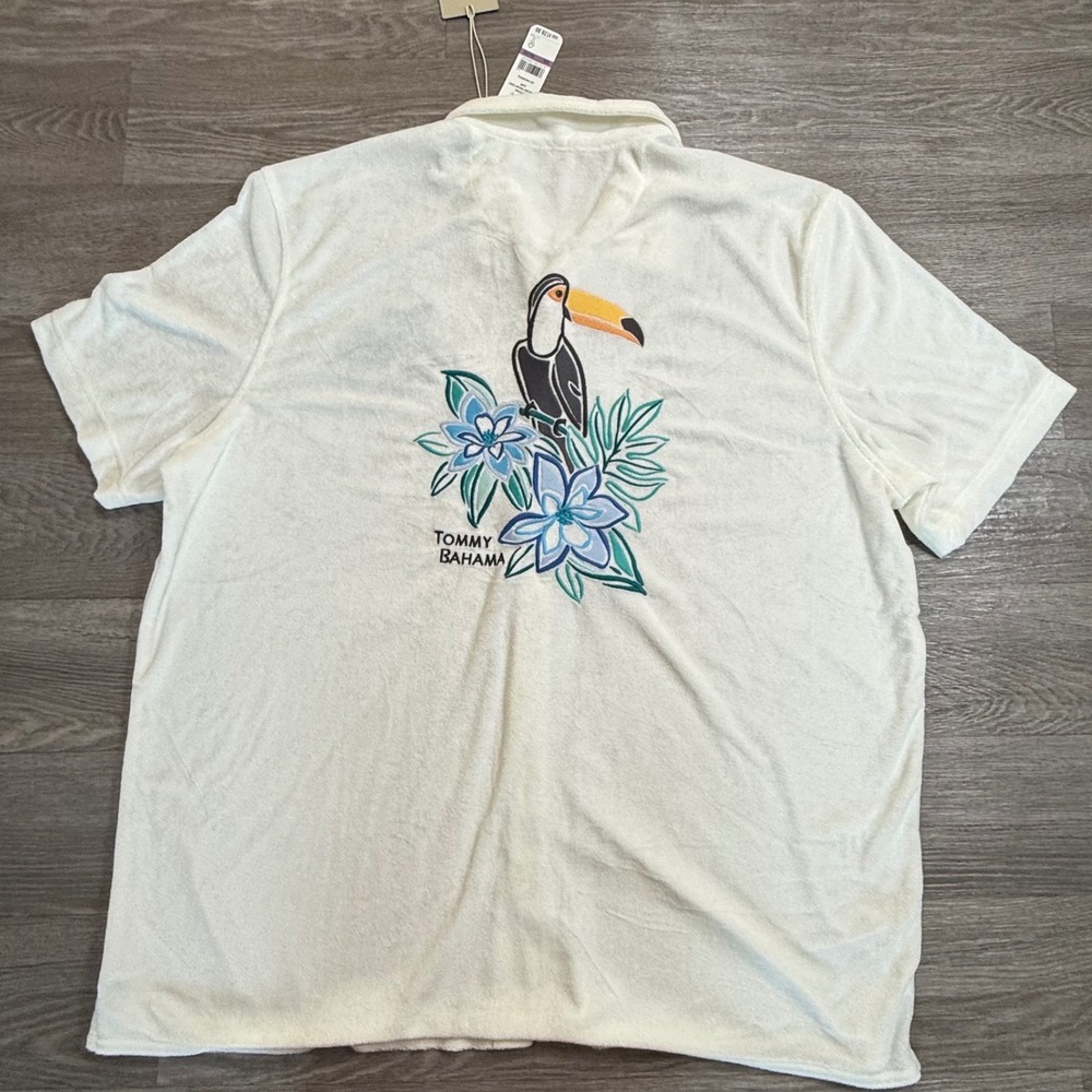Tommy Bahama Mens XXL Poolside Toucan‎ Terry Camp Shirt White ST227406 NWT